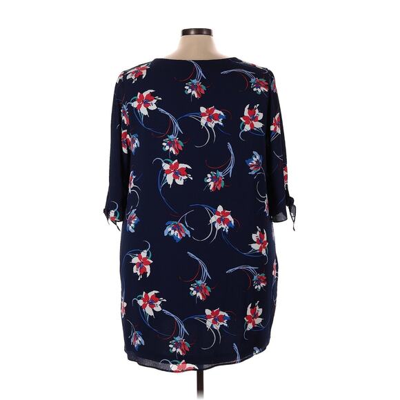 Kiyonna Dress 1X Manhattan Style Shift Red White Blue Floral 3/4 Sleeves Pretty - Picture 8 of 12